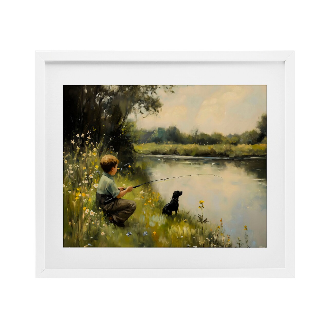 Stupell Industries Boy & Puppy Fishing Framed Print Under Glass, design by Arlington Prints